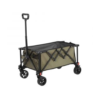 Chariot pliant de jardin vert arm&eacute;e avec roues, 80L, poign&eacute;e r&eacute;glable