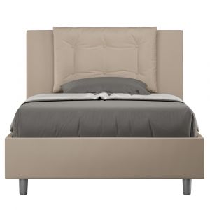 Lit coffre rembourr&eacute; 120x190 similicuir taupe