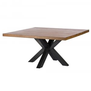 Table carrée 6 personnes en chêne massif brun pied mikado 130x130cm