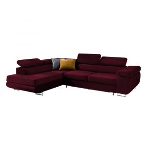 Canap&eacute; d'angle convertible gauche 4 places tissu velours bordeaux
