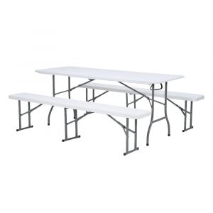 Table et banc de brasserie, pliable en plastique, blanc