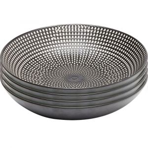 Assiette creuse en porcelaine noire et blanche D20 - Lot de 4