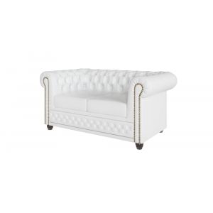 Canap&eacute; Chesterfield 2 places avec fonction lit en cuir v&eacute;gan, blanc