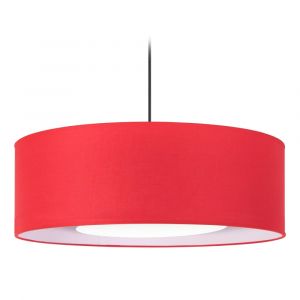 Suspension cylindre H85cm tissu abat-jour tissu rouge blanc