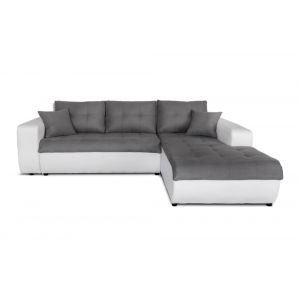 Canap&eacute; d'angle droit Convertible en Simili et Microfibre - Blanc/Gris