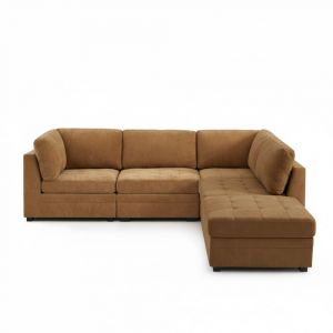 Canapé d'angle modulable 5 pièces tissu chenille écureuil