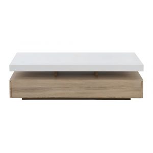 Table basse fixe effet bois , blanc