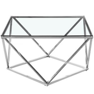Table basse louana en verre transparent et pieds argent