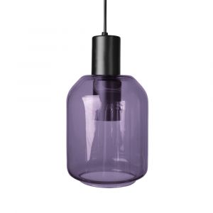 Suspension  m&eacute;tal  noir  abat-jour  verre  violet