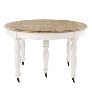 Table &agrave; manger extensible &agrave; roulettes en bois recycl&eacute; et bois de peuplier 6/14 personnes L125/325