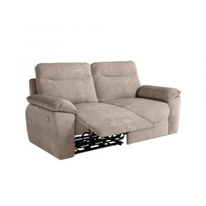 Canap&eacute; de relaxation &eacute;lectrique 3 places en velours c&ocirc;tel&eacute; taupe