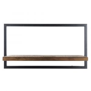 Etag&egrave;re murale 1 plateau en teck recycl&eacute; et m&eacute;tal noir L65
