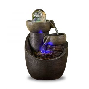 Fontaine Cascade Zen en Jarre r&eacute;sine Bronze et lumi&egrave;re led - H28