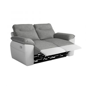 Canap&eacute; de relaxation &eacute;lectrique 2 places tissu et simili - Blanc/Gris