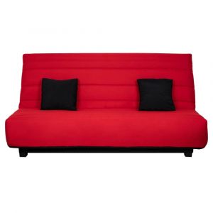 Banquette clic clac convertible 2 places rangement int&eacute;gr&eacute; tissu rouge