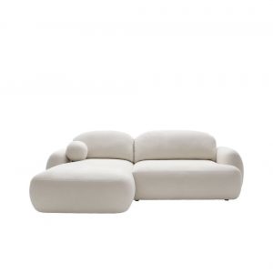 Canap&eacute; d'angle convertible en tissu bouclette angle gauche blanc cass&eacute;