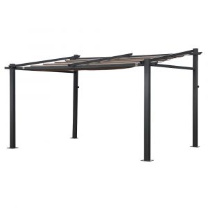 Pergola murale 3x4m en aluminium anthracite avec toile taupe