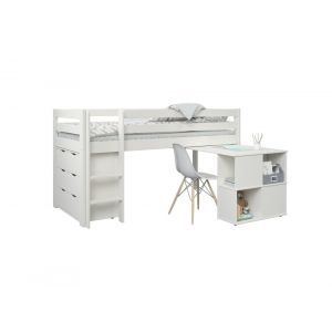 Lit mi-hauteur 90x200 avec bureau et commode blanc