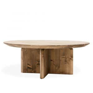 Table basse ronde en bois de sapin vieilli &Oslash;60x30cm