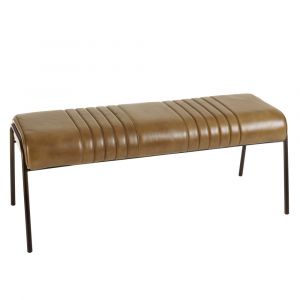 Banc matelass&eacute; en cuir marron et pieds acier
