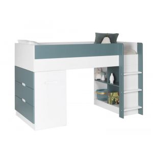 Lit mi-hauteur avec bureau et commode 90x190 Blanc Et Vert