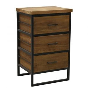 Commode en bois recyclé et métal loft 3 tiroirs