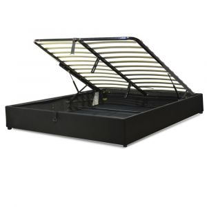 Lit coffre simili cuir noir avec cadre &agrave; lattes 160x200 cm