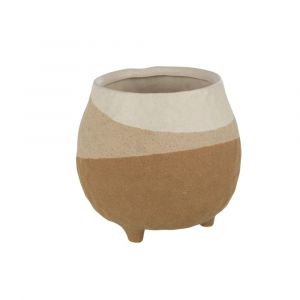 Cache-pot sur pied en poterie beige/marron clair 16x16x15.5 cm