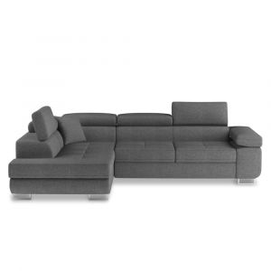 Canap&eacute; d'angle gauche convertible 6 places en tissu gris