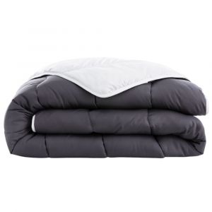Couette tempérée 240 x 260 cm bicolore polyester gris et blanc