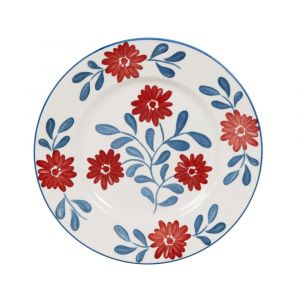 Assiette à dessert en céramique blanche motif floral bleu et rouge