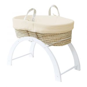 Couffin avec Support R&eacute;versible Blanc, Habillage Coton Bio - Cr&egrave;me