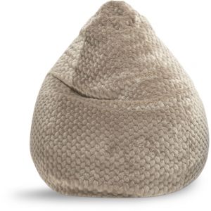 Pouf poire XXL fausse fourrure douce &agrave; relief taupe 80x130cm