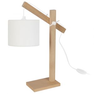 Lampe &agrave; poser bois naturel abat-jour &eacute;cru