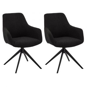 Lot de 2 chaises avec accoudoirs en tissu bouclé noir