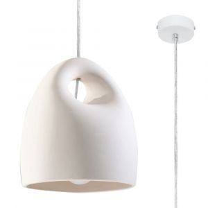 Lampe suspendue c&eacute;ramique blanche H 126