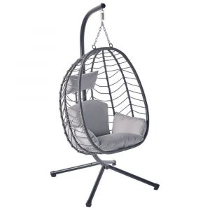 Fauteuil suspendu en r&eacute;sine effet rotin gris