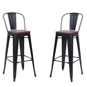 Lot de 2 Chaises de bar en acier et bois fonc&eacute;