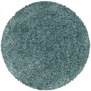 Tapis rond &agrave; poils longs doux turquoise 120x120cm