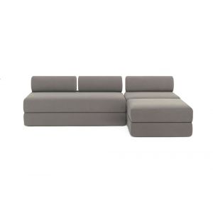 Canap&eacute; d'angle convertible 6 places en tissu lisse gris