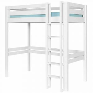 Pack lit mezzanine 1 place avec matelas bois massif blanc 90x190 cm