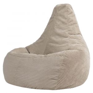 Pouf &agrave; dossier inclin&eacute; large XL velours c&ocirc;tel&eacute; beige galet