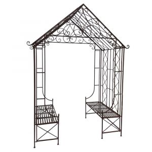 Gloriette kiosque maison abri banc jardin fer marron 200x114x270 cm