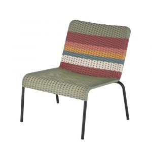 Fauteuil de jardin en r&eacute;sine recycl&eacute;e tress&eacute;e multicolore et acier noir