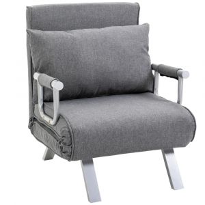 Fauteuil convertible d&eacute;houssable m&eacute;tal lin gris clair
