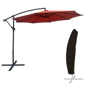 Parasol d&eacute;port&eacute; rond 3m en acier et toile terracotta avec housse