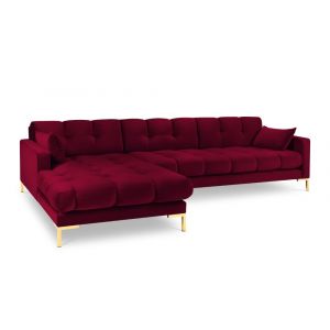 Canap&eacute; d'angle gauche 5 places en tissu velours rouge