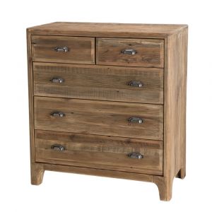 Meuble chiffonnier 5 tiroirs en pin recycl&eacute;