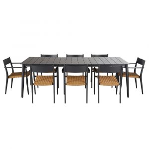Ensemble table et 8 chaises de jardin en aluminium gris anthracite et r&eacute;sine beige