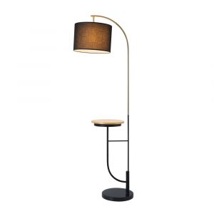 Lampadaire courbé en métal noir avec table intégrée
